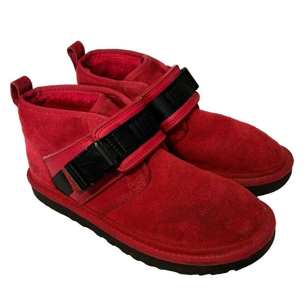 UGG Neumel Snapback Red Suede Low Chukka Boots Mens 1118570 Shearling Lined 7